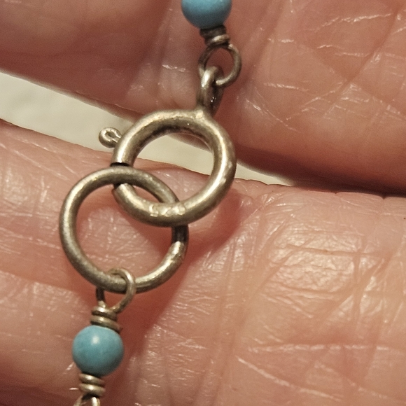 925 STERLING SILVER CHAIN WITH A MOON FIRE OPAL AND TURQUOISE BEADS AT THE CLASP - Picture 4 of 5